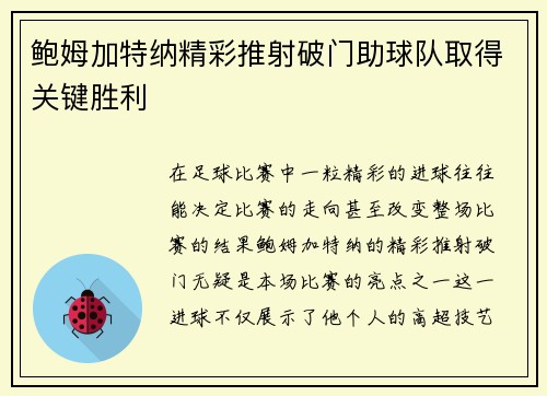 鲍姆加特纳精彩推射破门助球队取得关键胜利 鲍姆加特纳精彩推射破门助球队取得关键胜利